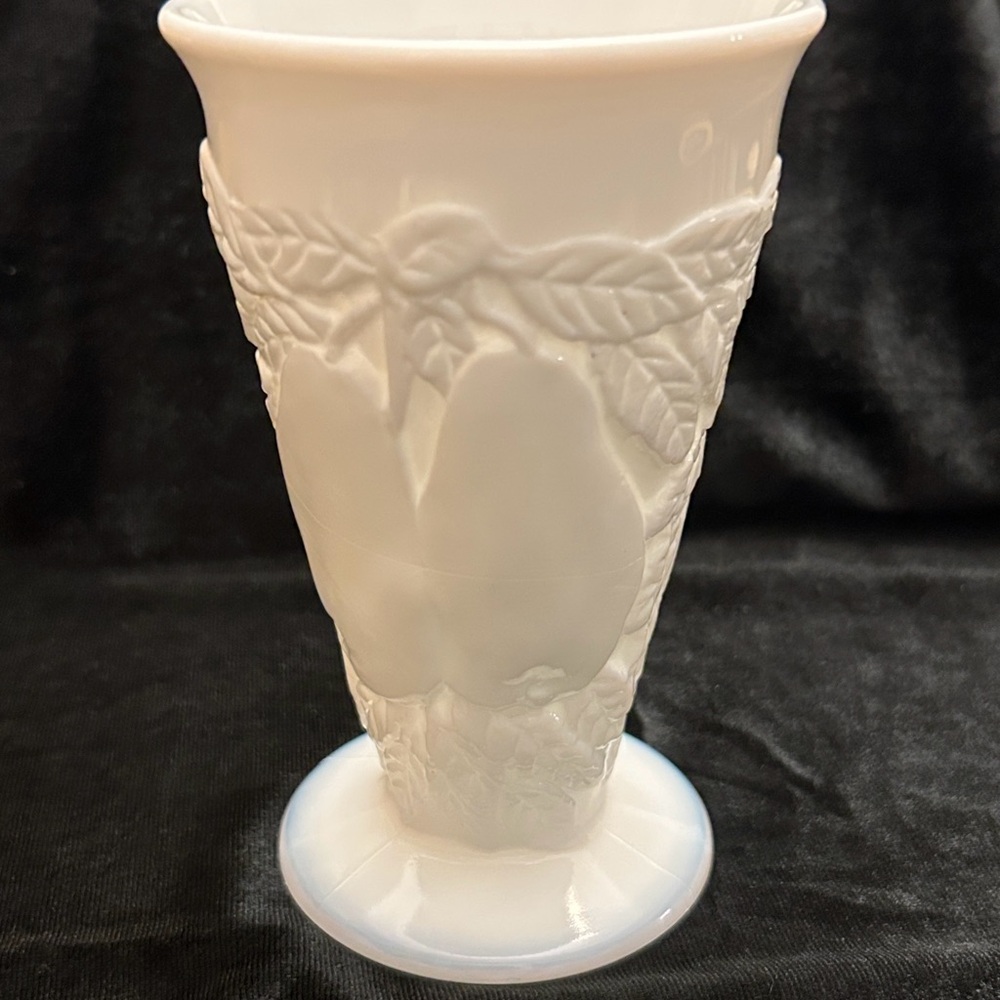 Vintage White Embossed Indiana Milk Glass Vase.